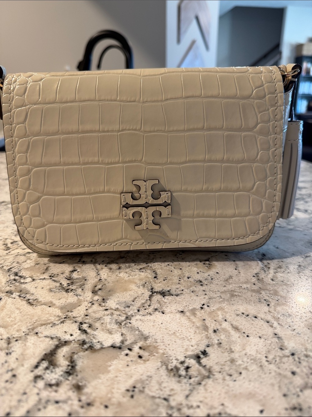 Tory Burch Cream Croc-Embossed Leather Crossbody